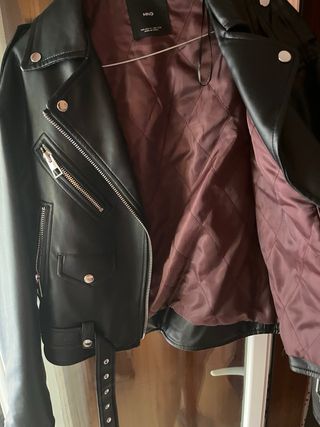 Cazadora Biker Oversize Mango Negra