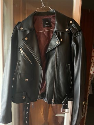 Cazadora Biker Oversize Mango Negra