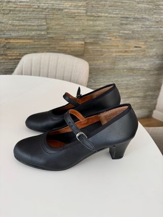 Zapatos Baile Flamenco Piel Negros Tacón con Clavo
