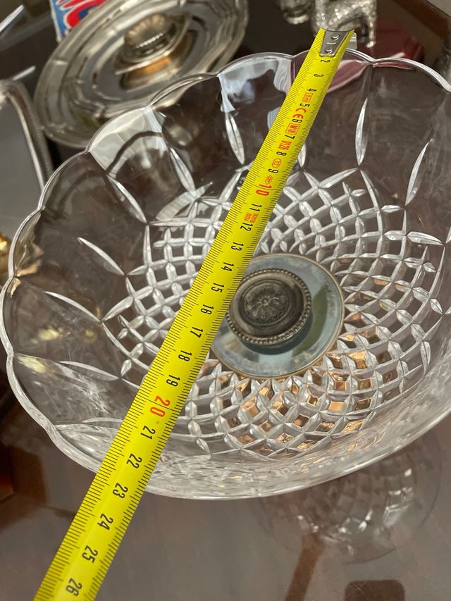 Centro de mesa cristal y metal dorado