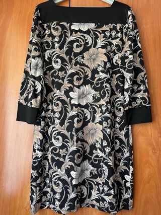 Vestido estampado floral negro y beige