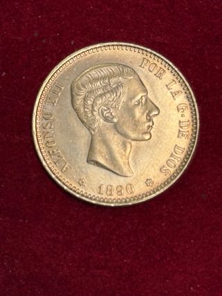 Moneda 25 Pesetas Alfonso XII 1890 Oro