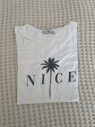 Camiseta Mango Blanca Talla XS Palmera