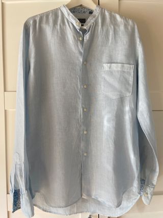Camisa Lino Zara Azul Talla M