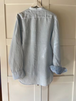 Camisa Lino Zara Azul Talla M