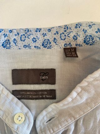 Camisa Lino Zara Azul Talla M