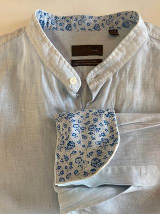 Camisa Lino Zara Azul Talla M