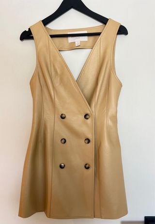 Vestido Chaleco Cuero Ecológico Beige