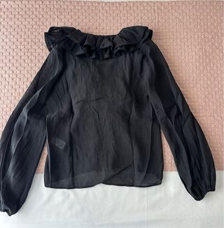 Blusa Zara Negra Volantes 