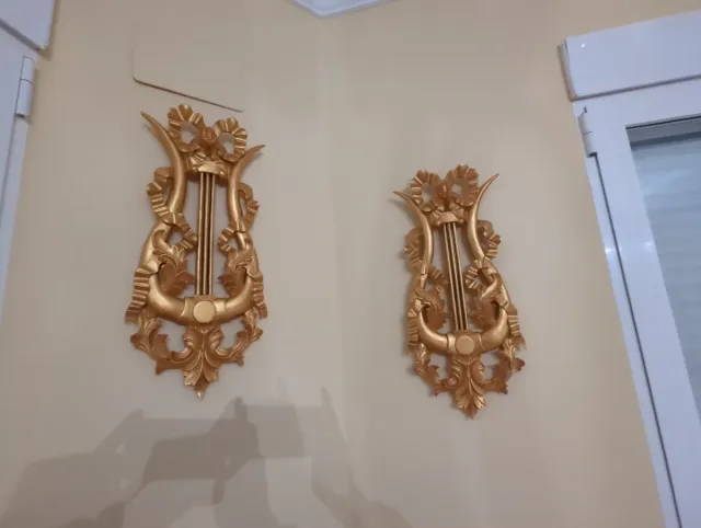 Arpa Decorativa Madera Dorada