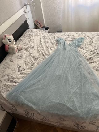 Vestido largo tul azul claro manga corta 38/40 