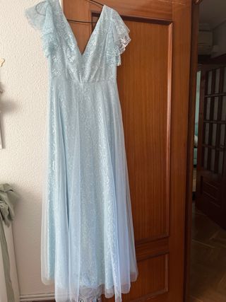 Vestido largo tul azul claro manga corta 38/40 