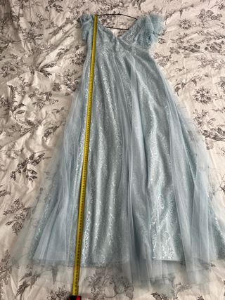 Vestido largo tul azul claro manga corta 38/40 