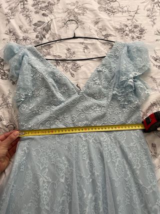Vestido largo tul azul claro manga corta 38/40 
