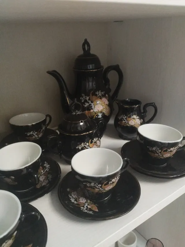 Juego de café negro artesanal