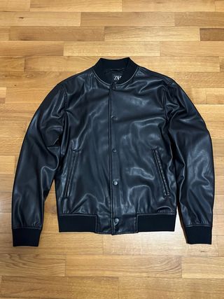 Chaqueta Zara Cuero Sintético Hombre Negra