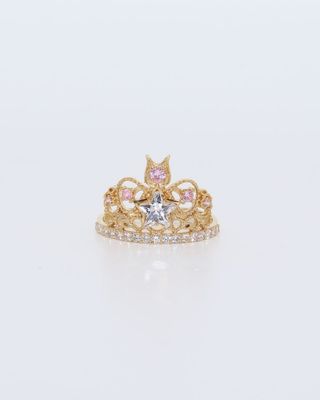 ANILLO CORONA CON CIRCONITAS ROSA 18K