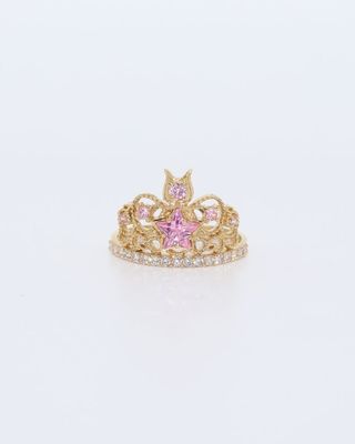 ANILLO CORONA CON CIRCONITAS ROSA 18K
