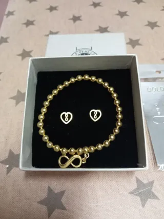 Pulsera con baño de Oro y pendientes a juego 