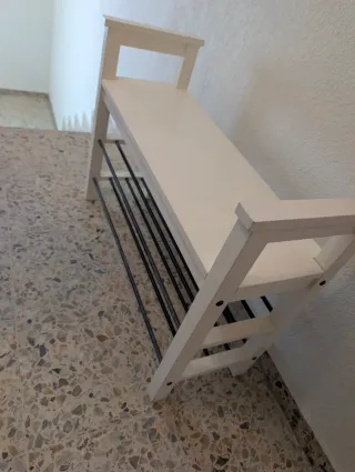 Banco zapatero madera y metal blanco