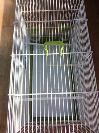 Jaula para pájaros blanca con accesorios