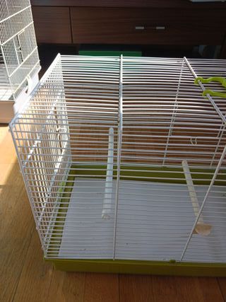 Jaula para pájaros blanca con accesorios