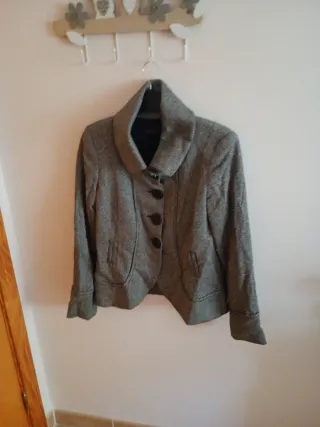 Chaqueta tweed gris y negra zara mujer