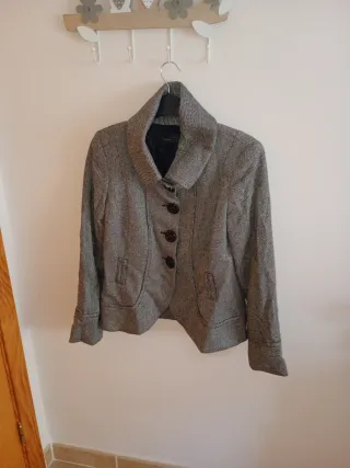 Chaqueta tweed gris y negra zara mujer