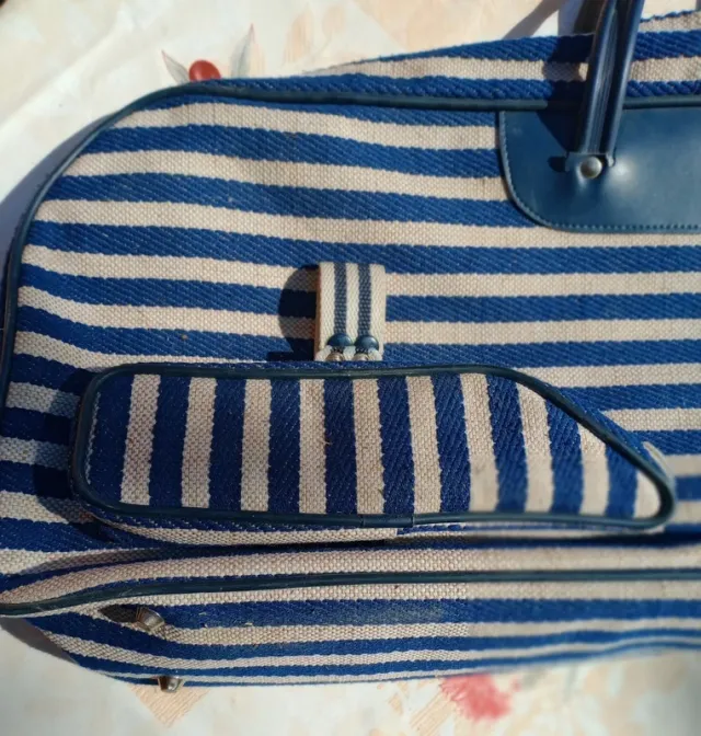 Borsa da tennis vintage a righe blu