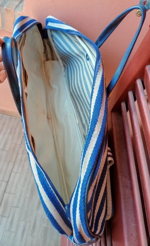 Borsa da tennis vintage a righe blu