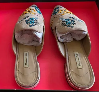 Mules Massimo Dutti Camurça e Pele 35