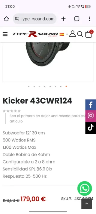 Pareja de Subwoofer Kicker 43CWR124 Doble Bobina