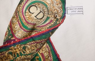 Pañuelo Seda 100% Christian Dior Azul y Dorado
