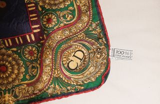 Pañuelo Seda 100% Christian Dior Azul y Dorado