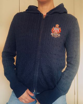 SUDADERA RALPH LAUREN! MUJER AZUL CAPUCHA PUNTO