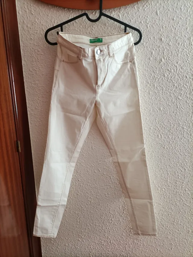 Vaqueros Benetton Beige/Blanco Talla M