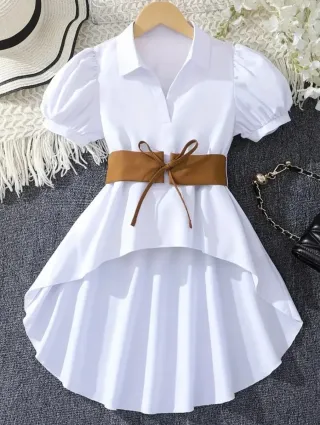 Camiseta blanca manga corta cinturón S