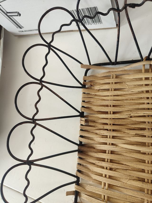 Bandeja mimbre y 2 platos madera/latón