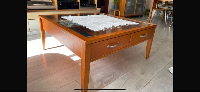 Mesa de centro madera y cristal 90x90 con cajones