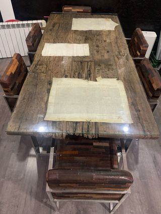 Mesa Madera Tren Acero Cristal medidas 2,25 x 1,05