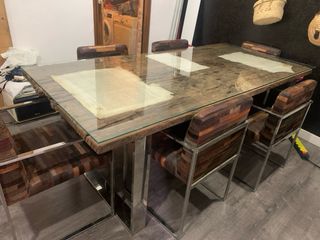 Mesa Madera Tren Acero Cristal medidas 2,25 x 1,05