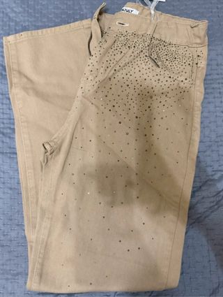 Jeans beige con strass NUOVI
