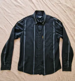 Camisa Vintage Armani Jeans Negra Rayas Auténtica