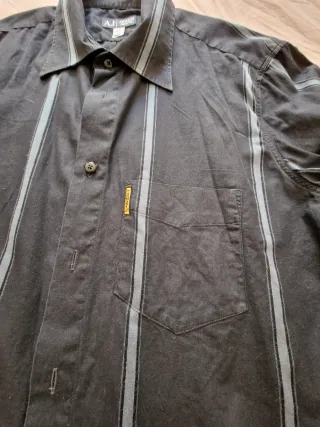Camisa Vintage Armani Jeans Negra Rayas Auténtica