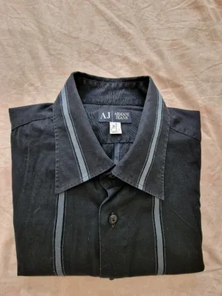 Camisa Vintage Armani Jeans Negra Rayas Auténtica
