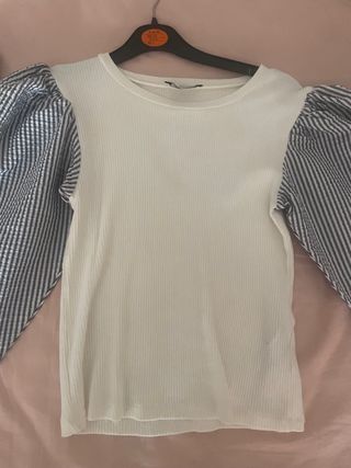 Camiseta Zara manga abullonada rayas