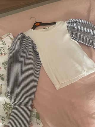 Camiseta Zara manga abullonada rayas