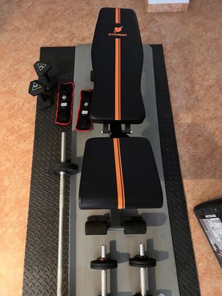 Banco de pesas y abdominales + juego pesas