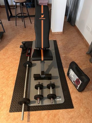 Banco de pesas y abdominales + juego pesas