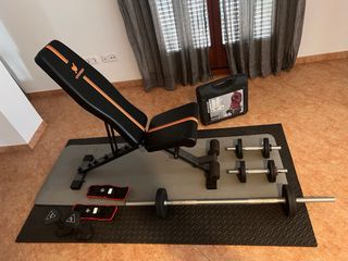 Banco de pesas y abdominales + juego pesas